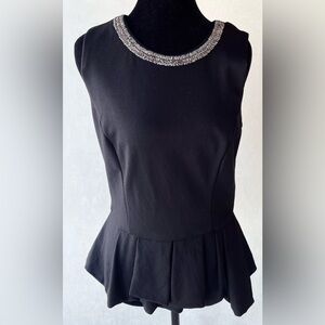WHBM Women’s Black Beaded Neck Sleeveless Peplum Top Sz 6 Dressy Cocktail Party